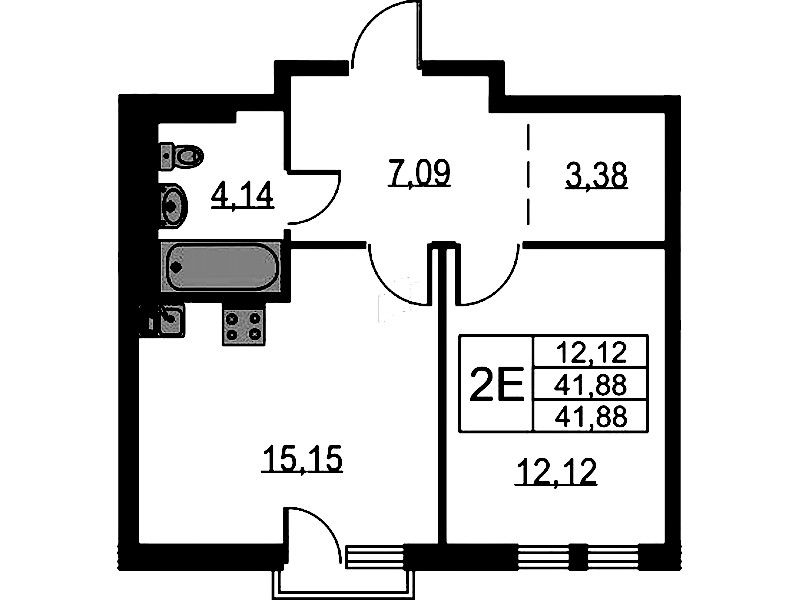 1-комнатная квартира 41.88 м², 16/17 эт., ЖК «Невская Долина»